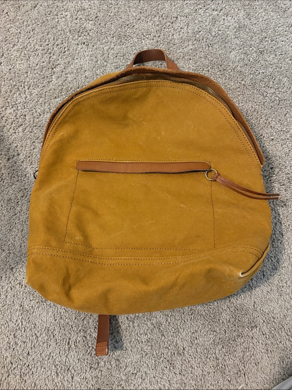 Madewell Mustard Canvas Backpack with Brown Leather Trim